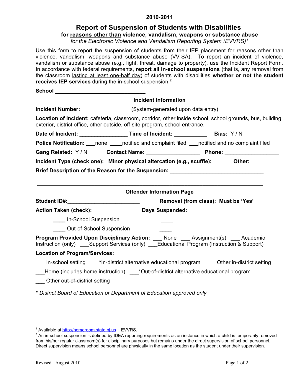 District Report of Suspensions of Students with Disabilities