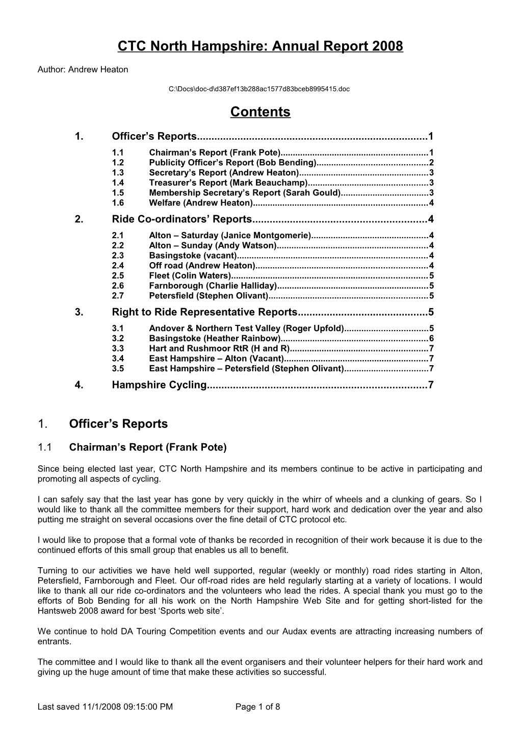 CTC North Hampshire: Annual Report 2008