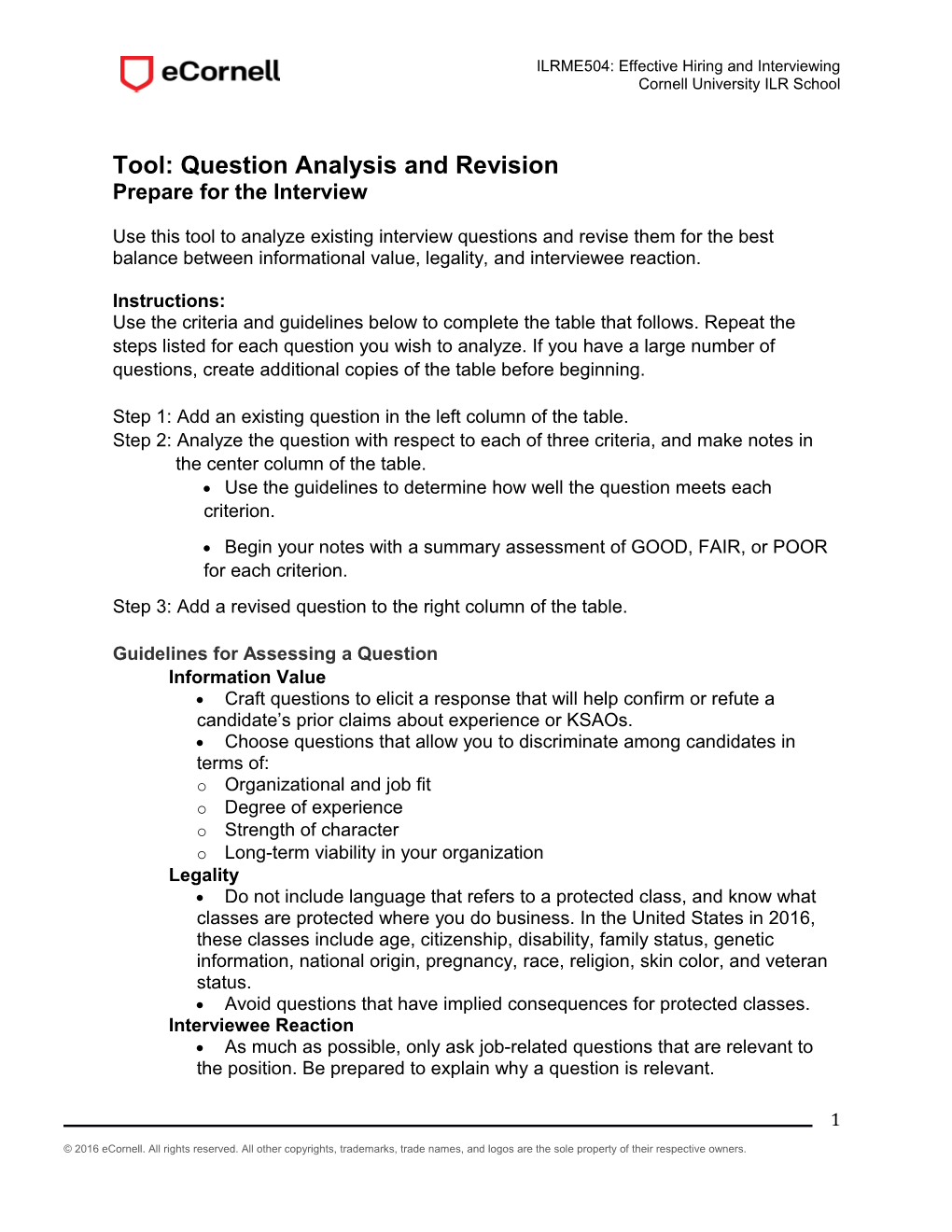Tool: Question Analysis and Revision