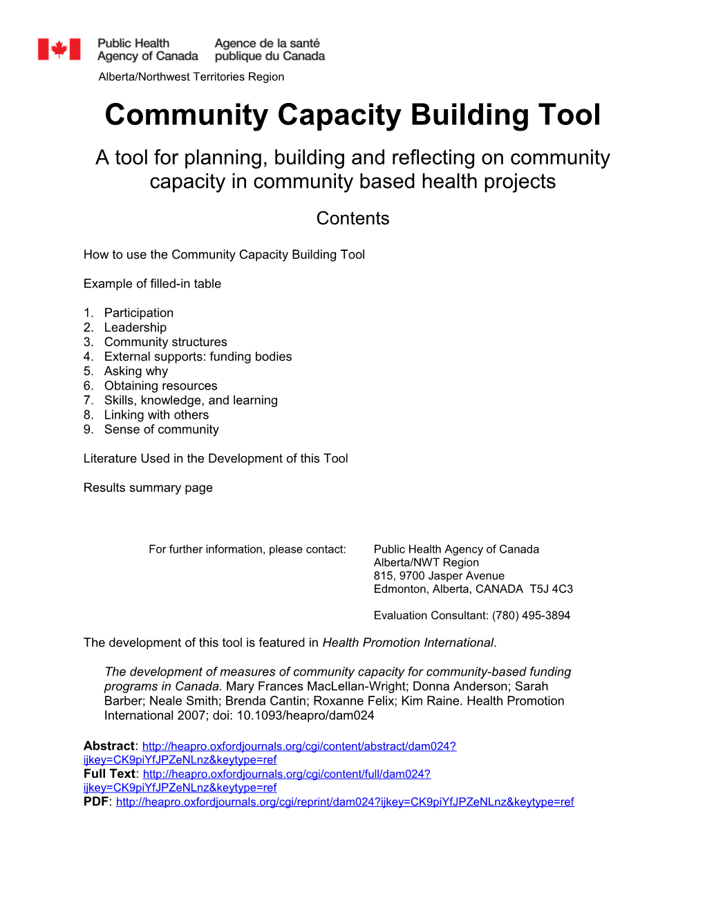 Community Capacity Building Tool
