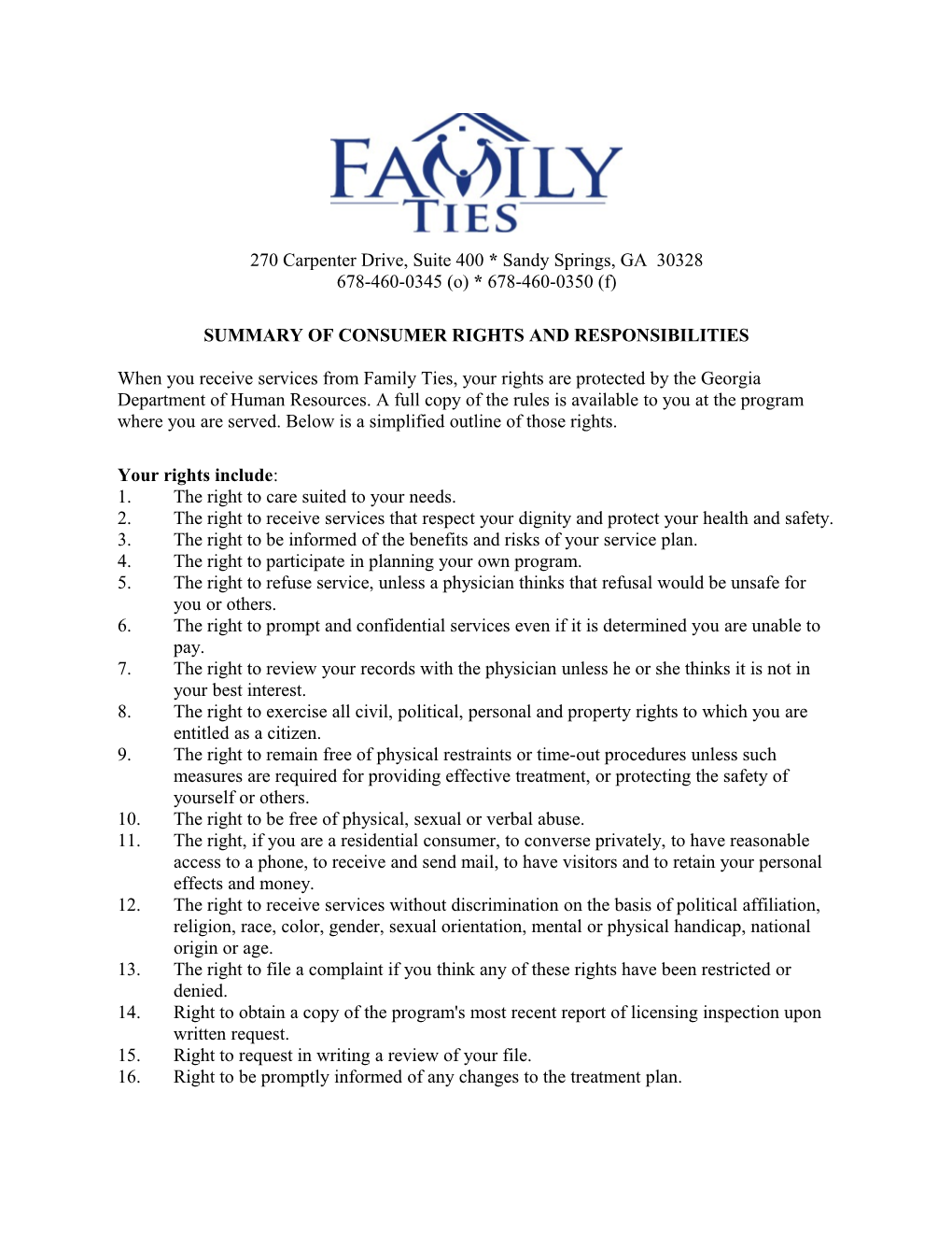 Summary of Consumer Rights and Responsibilities