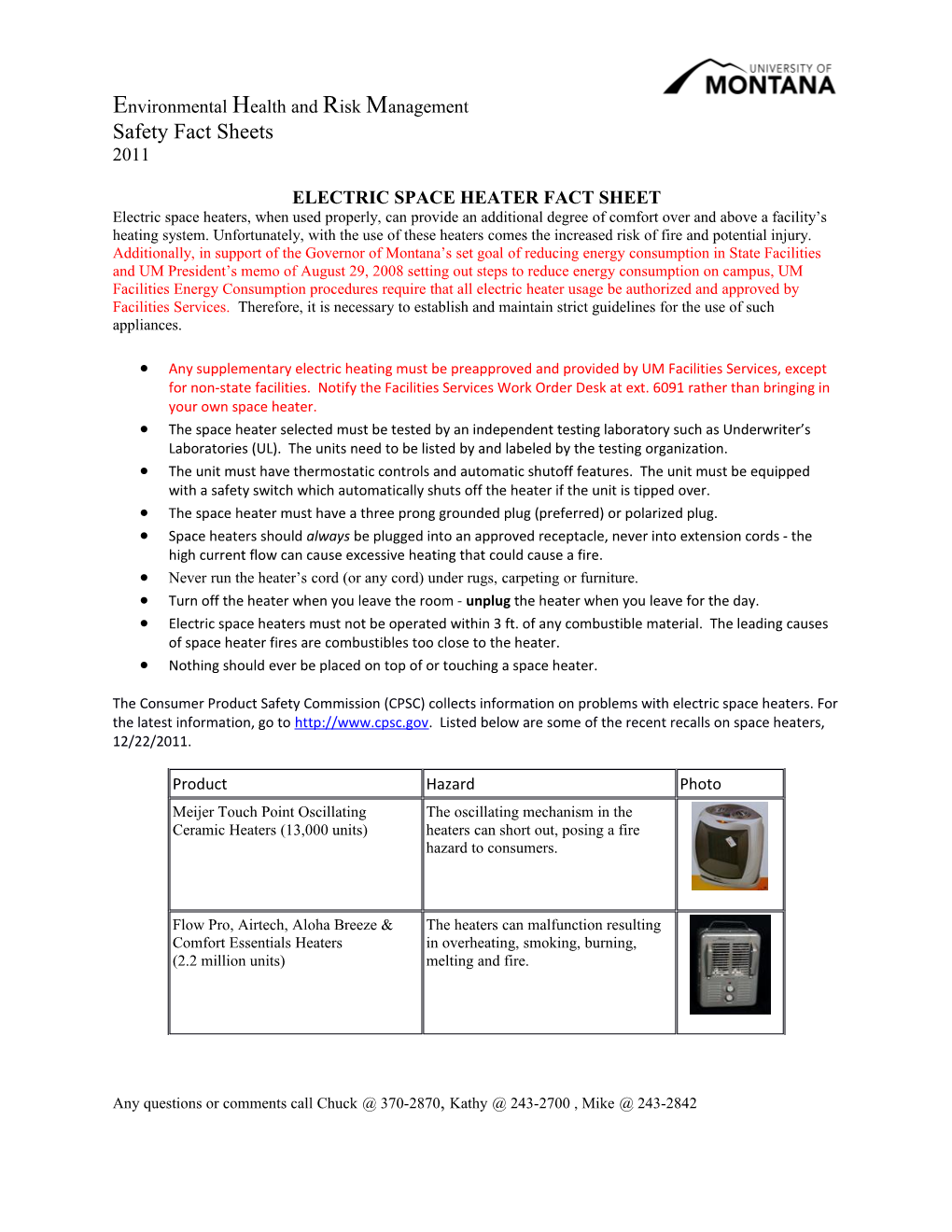 Electric Space Heater Fact Sheet