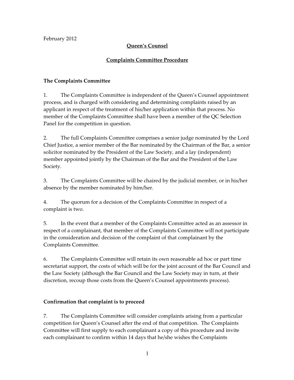 Complaints Committee Procedure