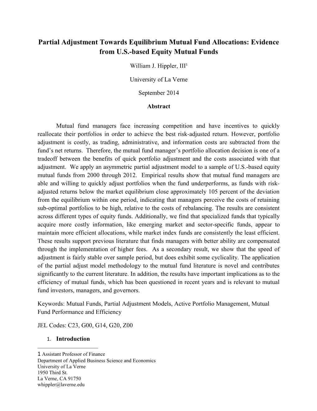 Partial Adjustment Towards Equilibrium Mutual Fund Allocations: Evidence from U.S.-Based