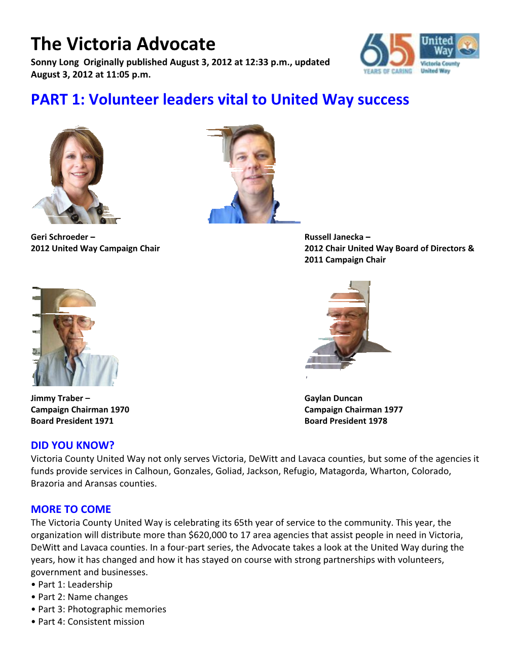 PART 1: Volunteer Leaders Vital to United Way Success