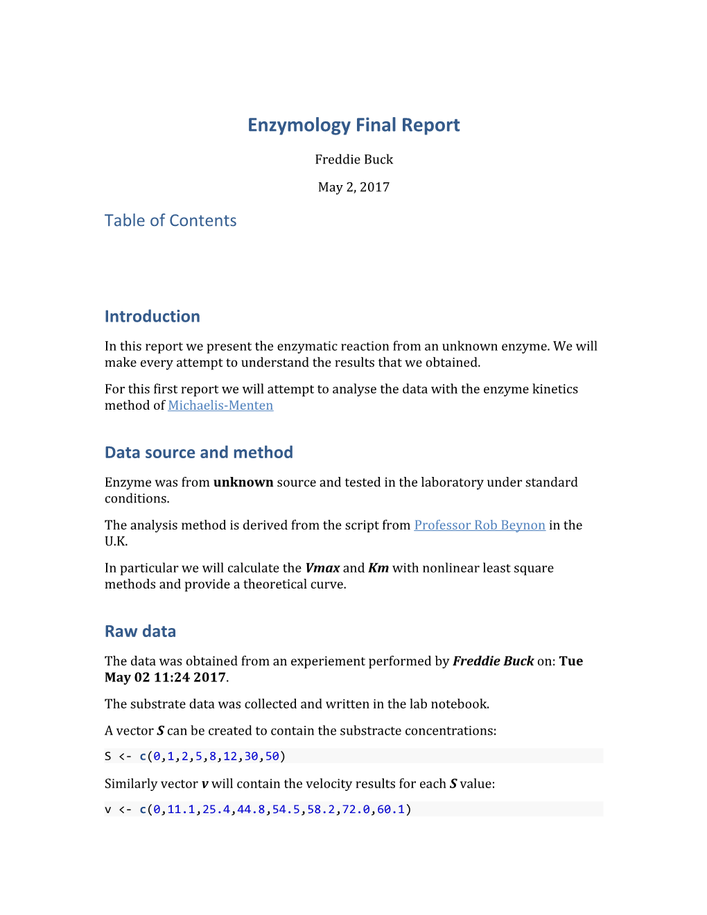 Enzymology Final Report