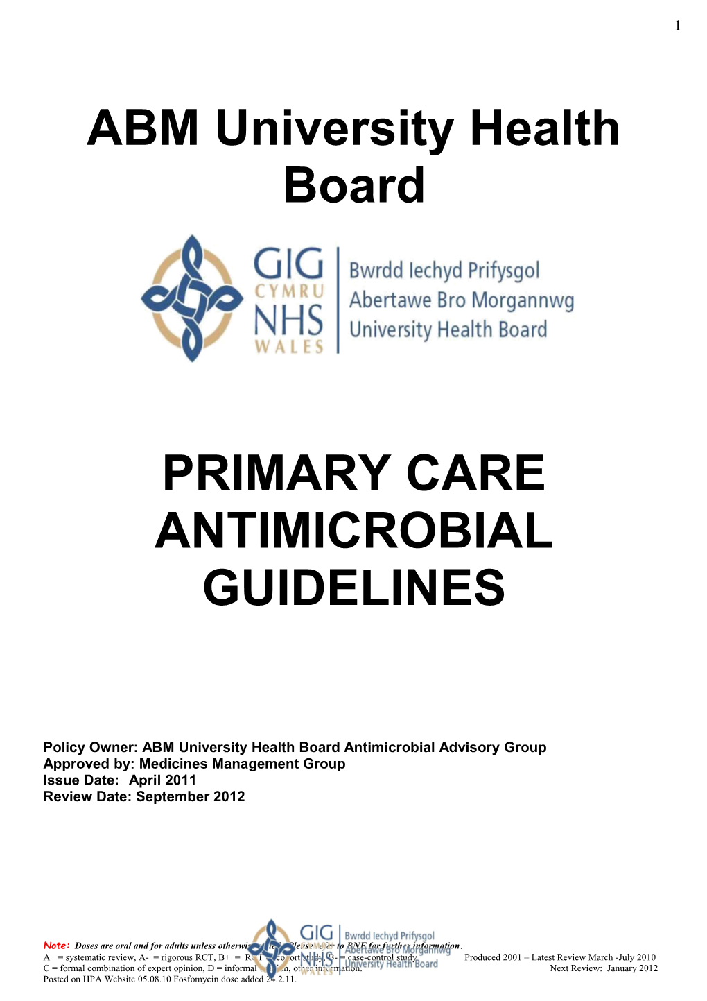 Primary Care Antimicrobial Guidelines