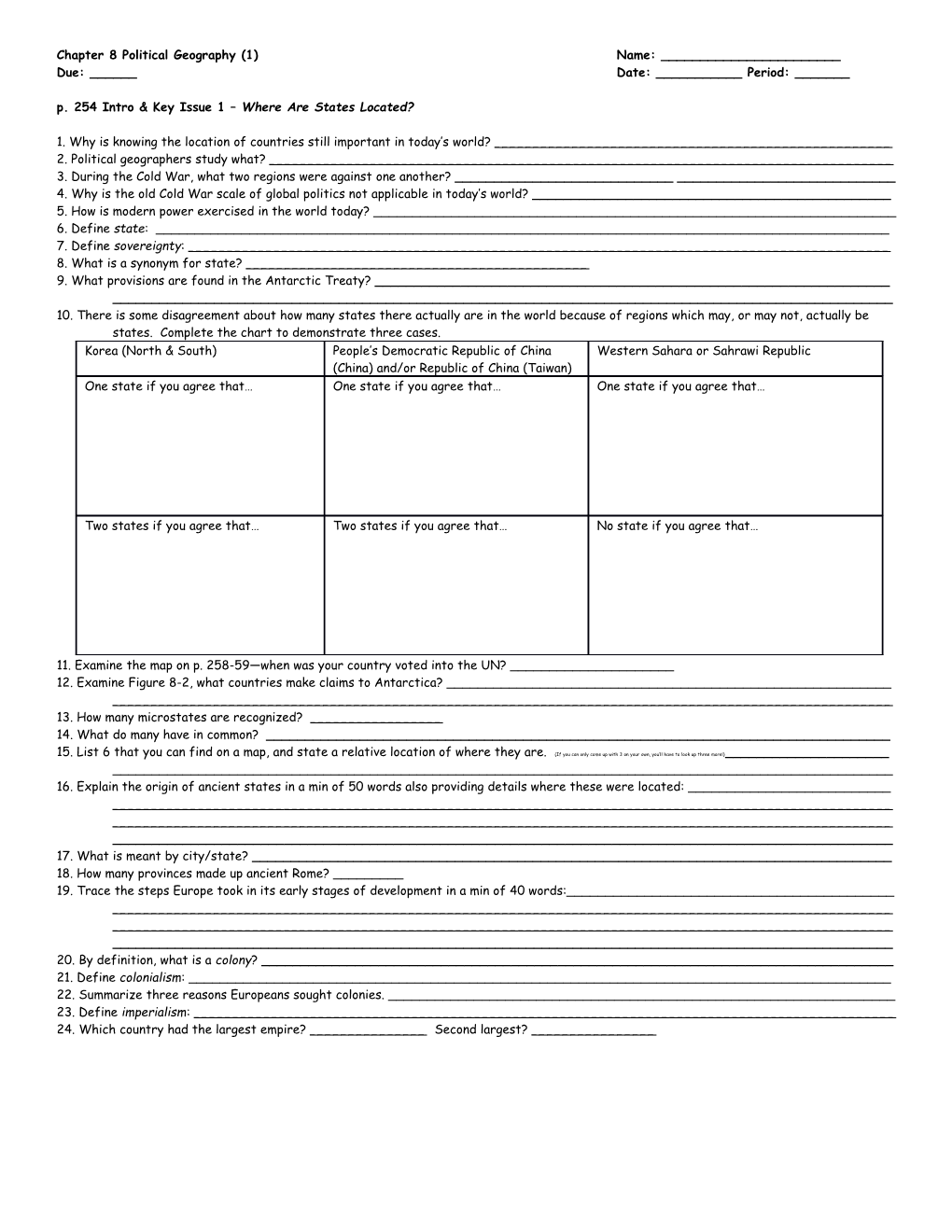 Chapter 8 Political Geography (1)Name: ______