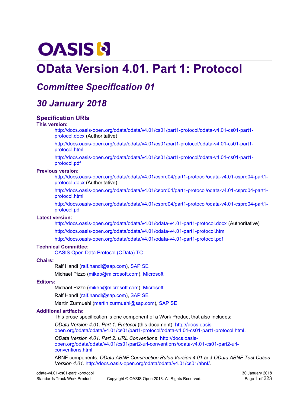 Odata Version 4.01. Part 1: Protocol