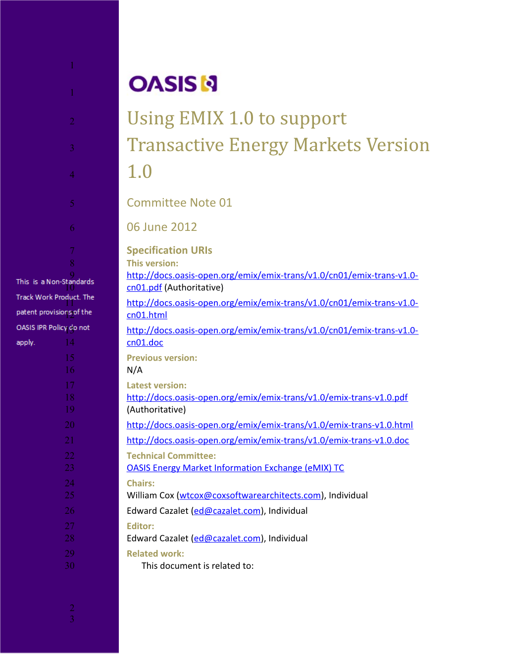 Using EMIX 1.0 to Support Transactive Energy Markets Version 1.0