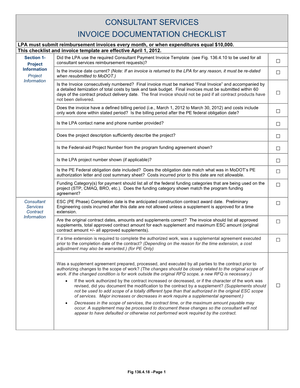 LPA Consultant Services Payment Invoice Checklist