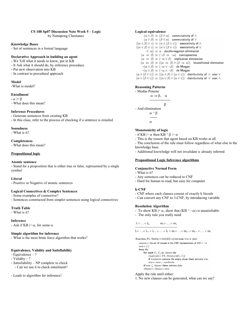 CS 188 Sp07discussion Note Week 5 Logic