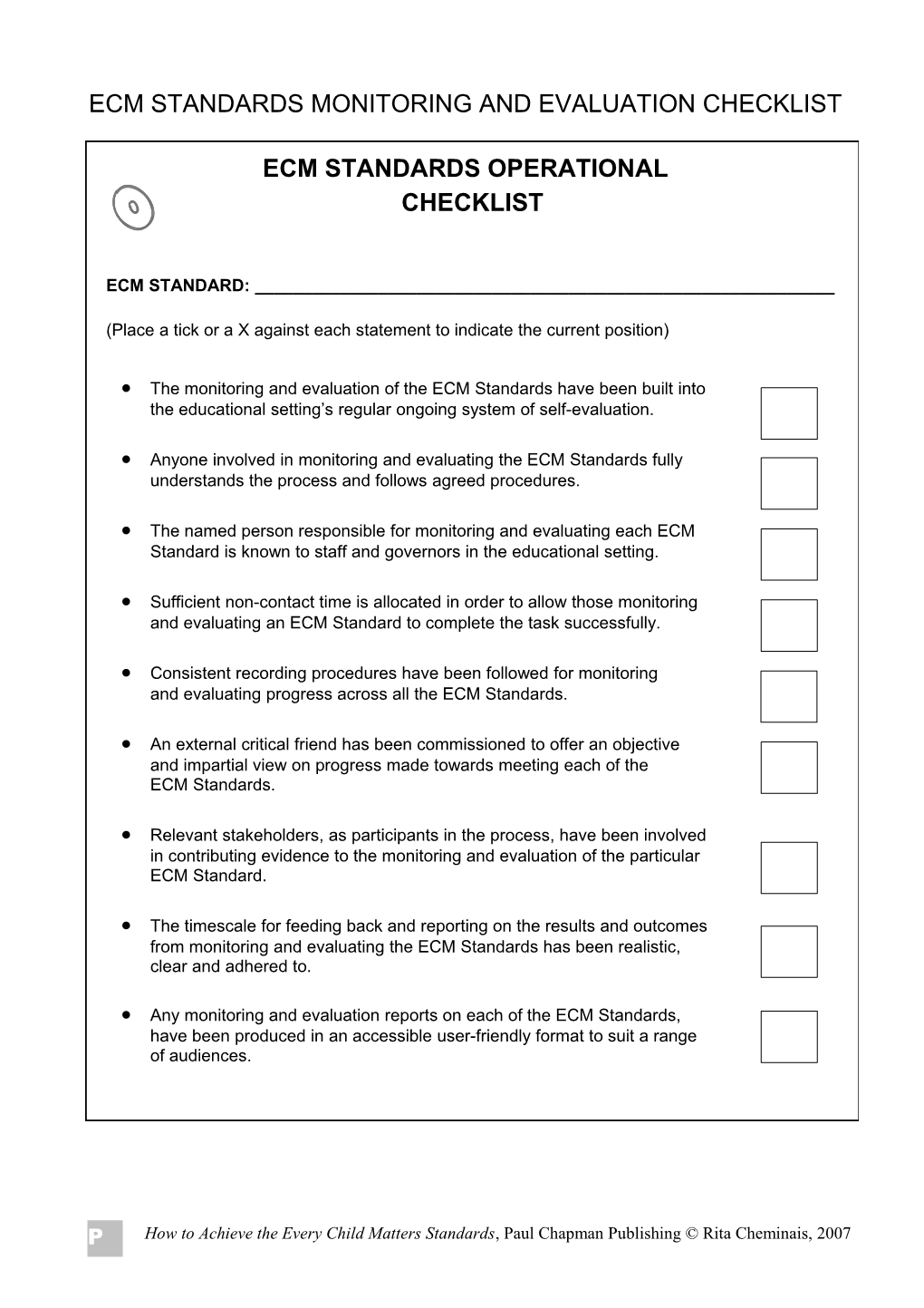 Ecm Standards Monitoring and Evaluation Checklist