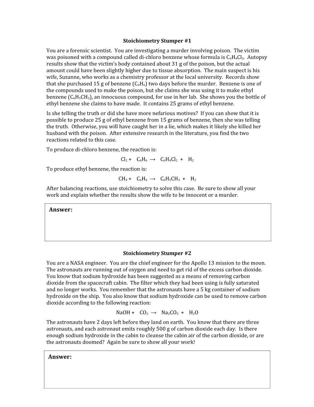 Stoichiometry Stumper #1