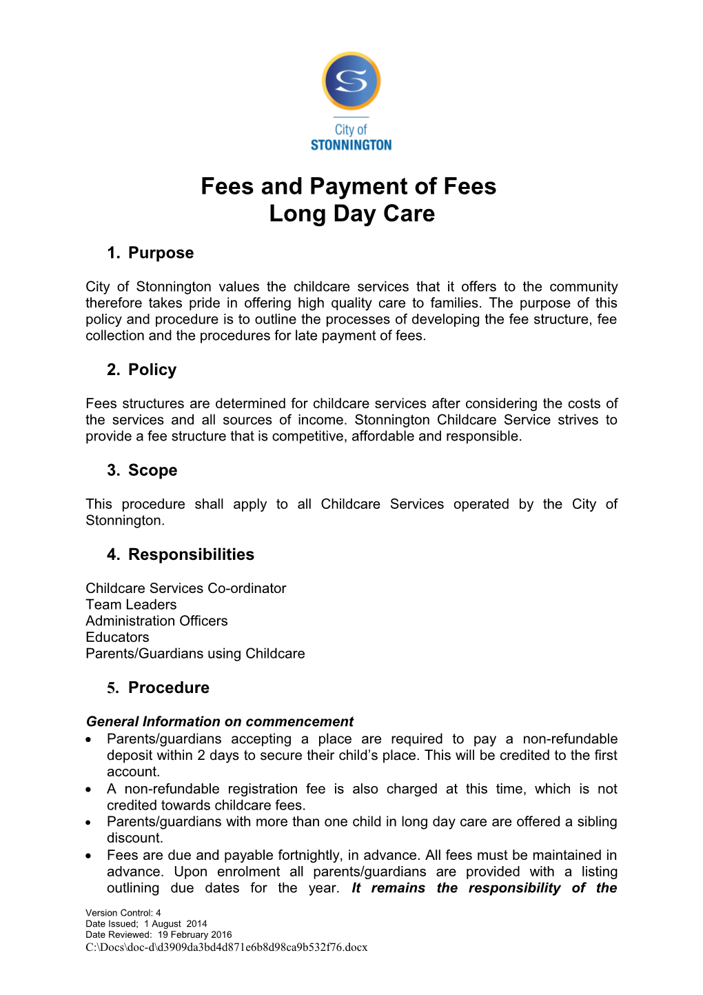 Fees and Payment of Fees