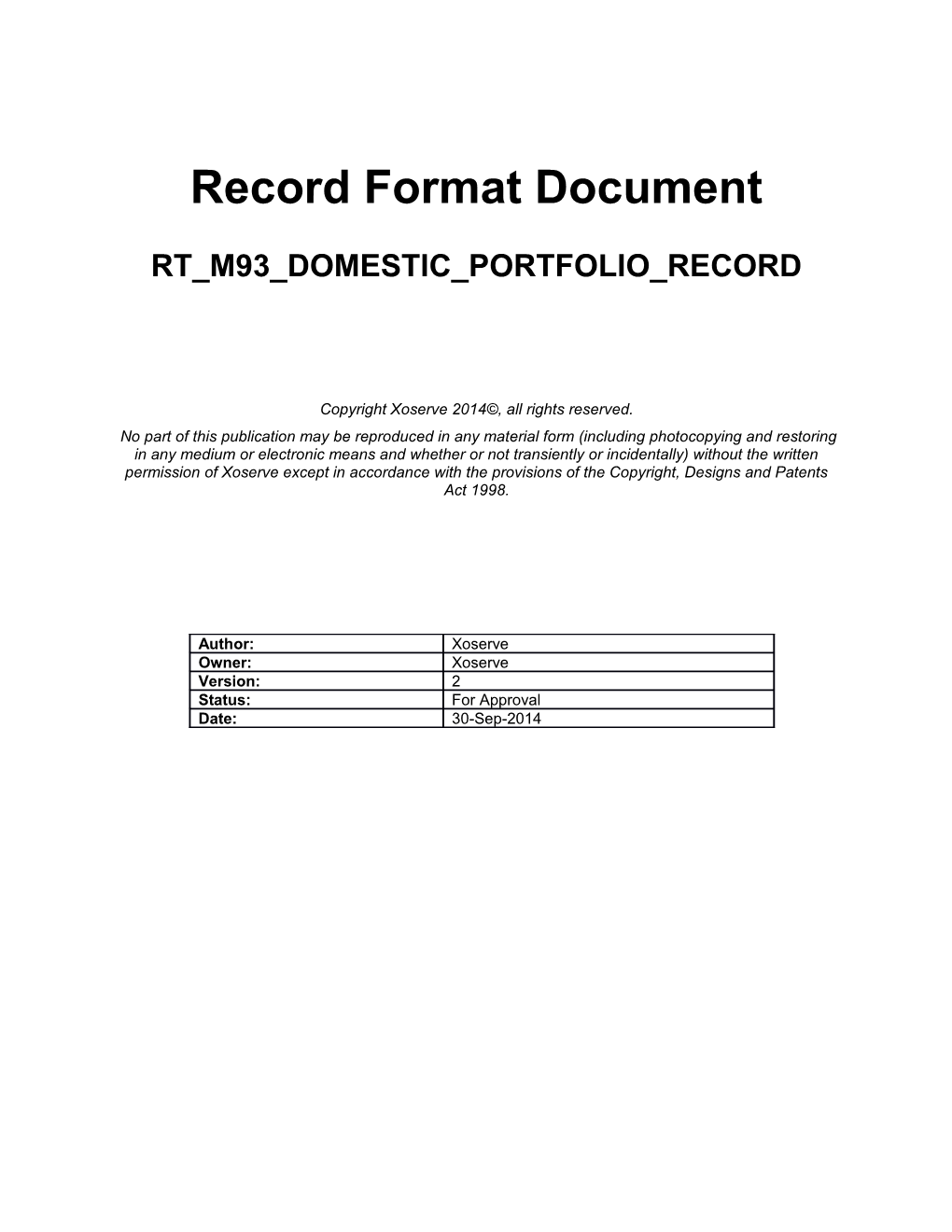 Rt M93 Domestic Portfolio Record