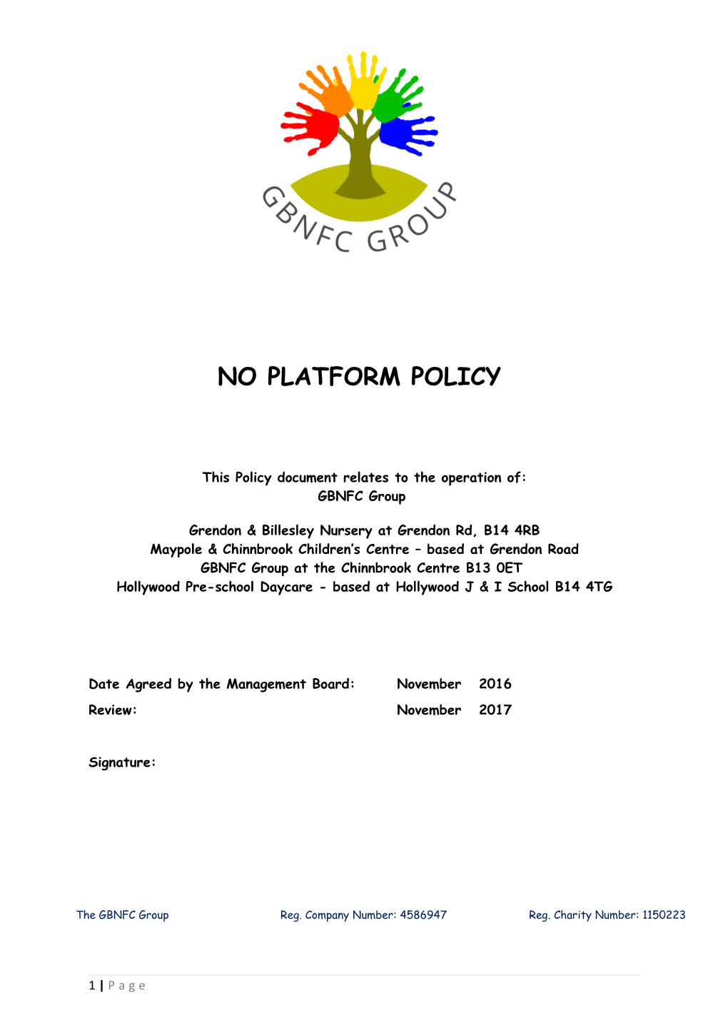 This Policy Document Relates to the Operation Of