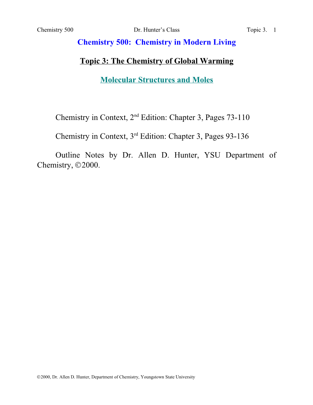 Topic 3: the Chemistry of Global Warming