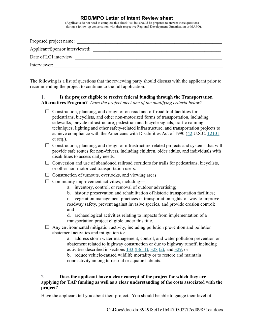 RDO/Mpoletter of Intent Review Sheet