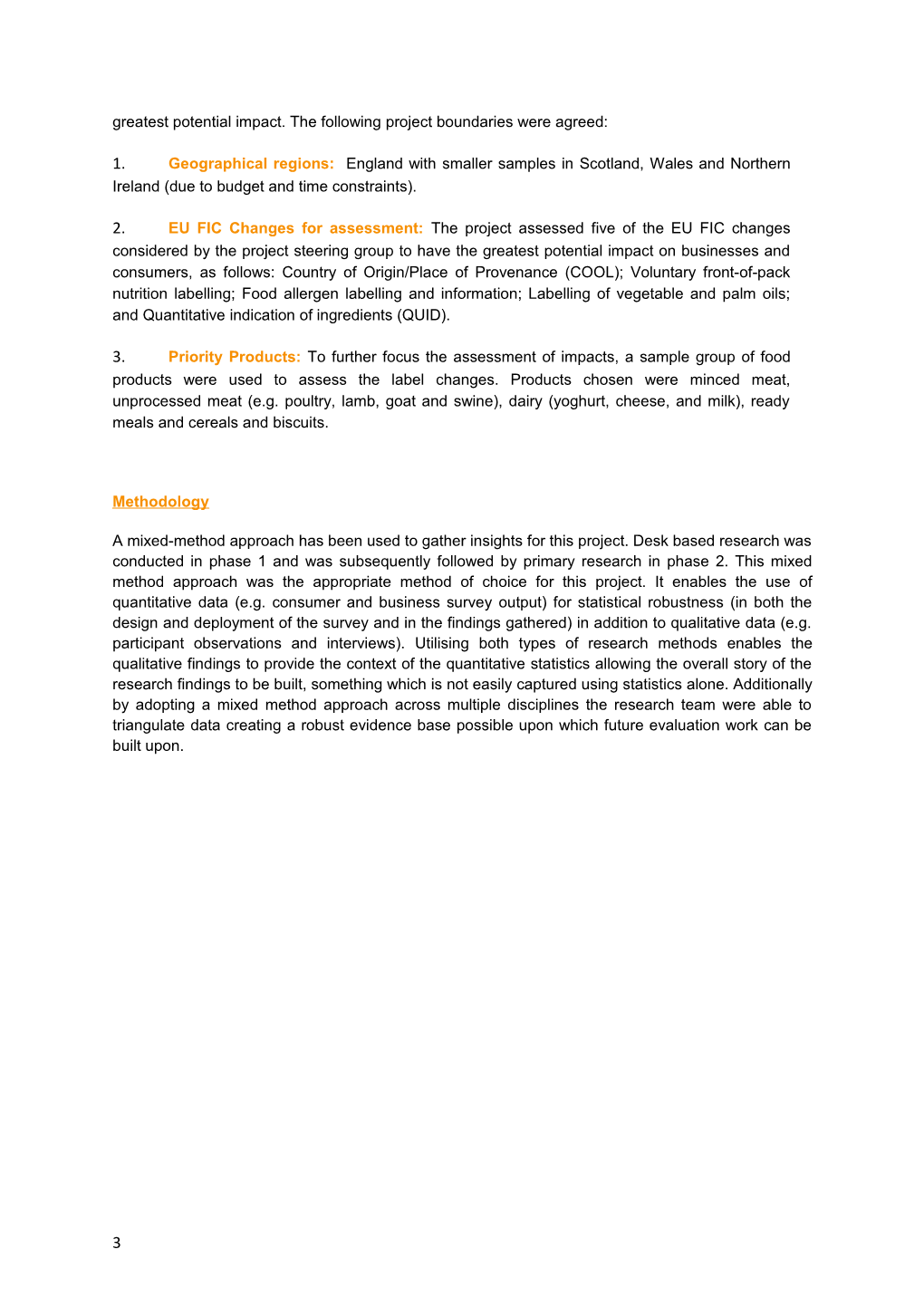 Defra FA 0132 Baseline Evaluation of EU Food Information for Consumers (FIC) Labelling