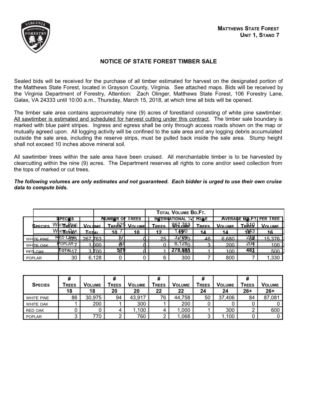 Notice of Stateforest Timber Sale