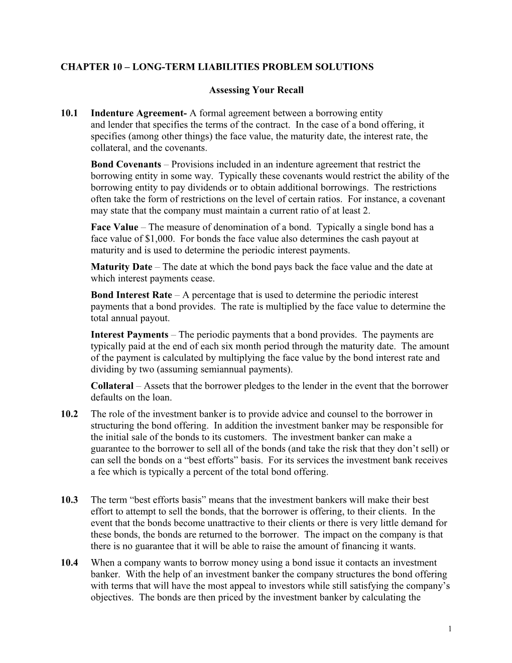 Chapter 10 Long-Term Liabilities Problem Solutions