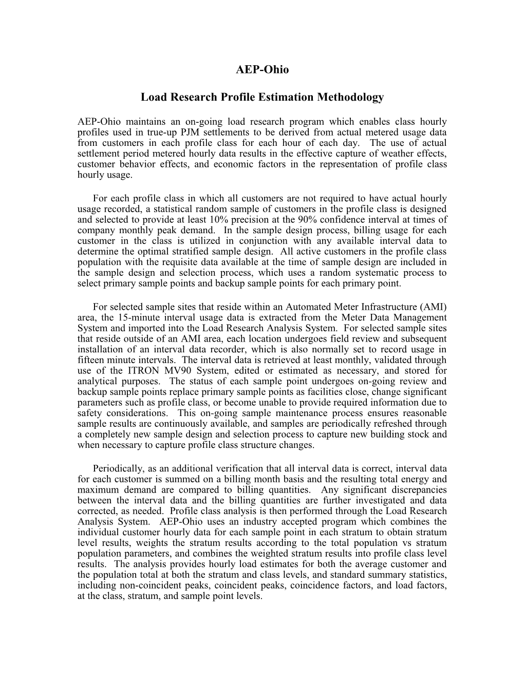 Load Research Class Interval Usage Estimate Methodology