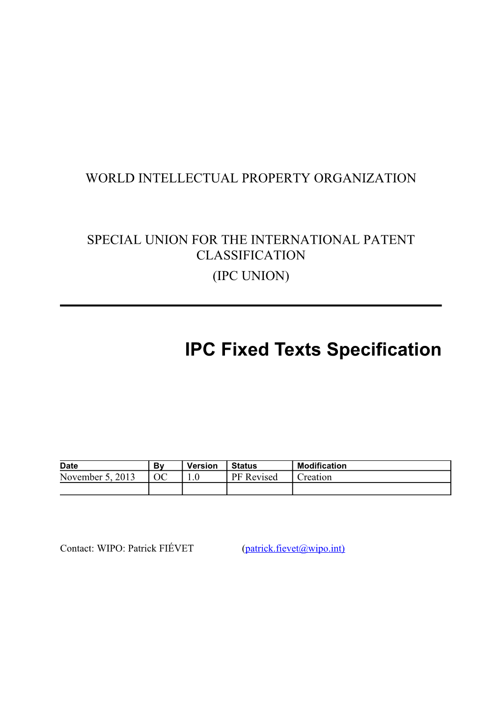 IPC Fixed Texts Specification