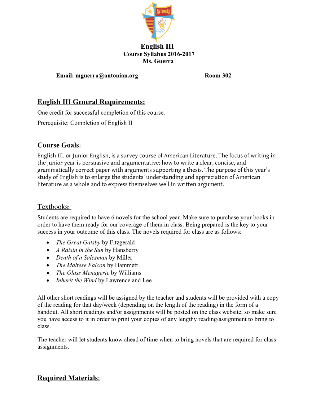 English III General Requirements