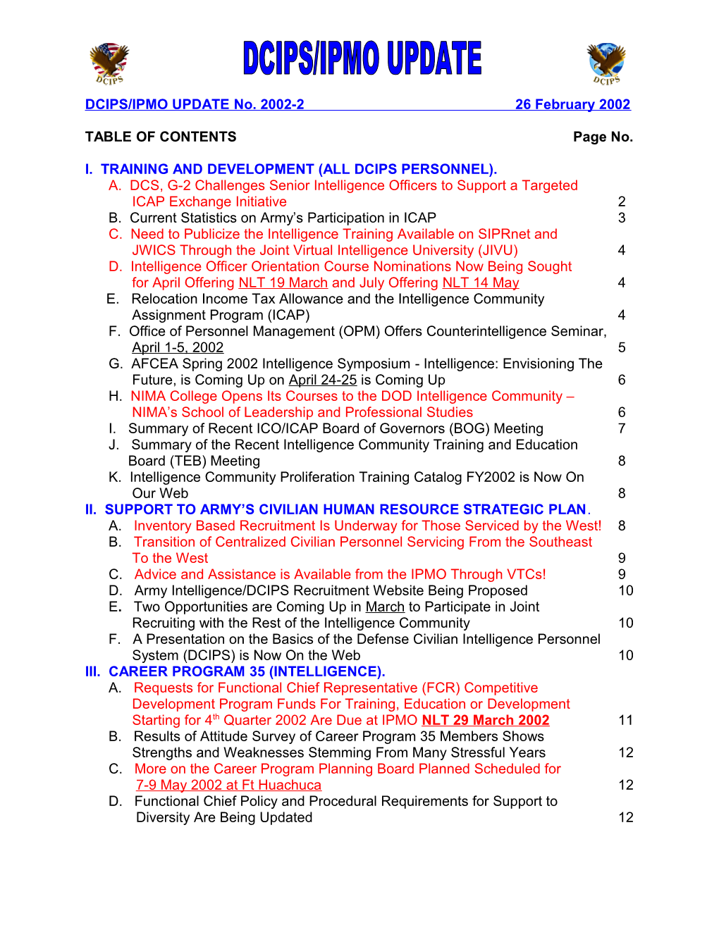 DCIPS/IPMO UPDATE NO. 2002-2 26 February 2002