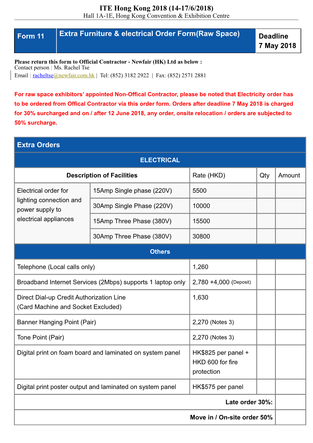 Please Return This Form to Official Contractor - Newfair (HK) Ltd As Below