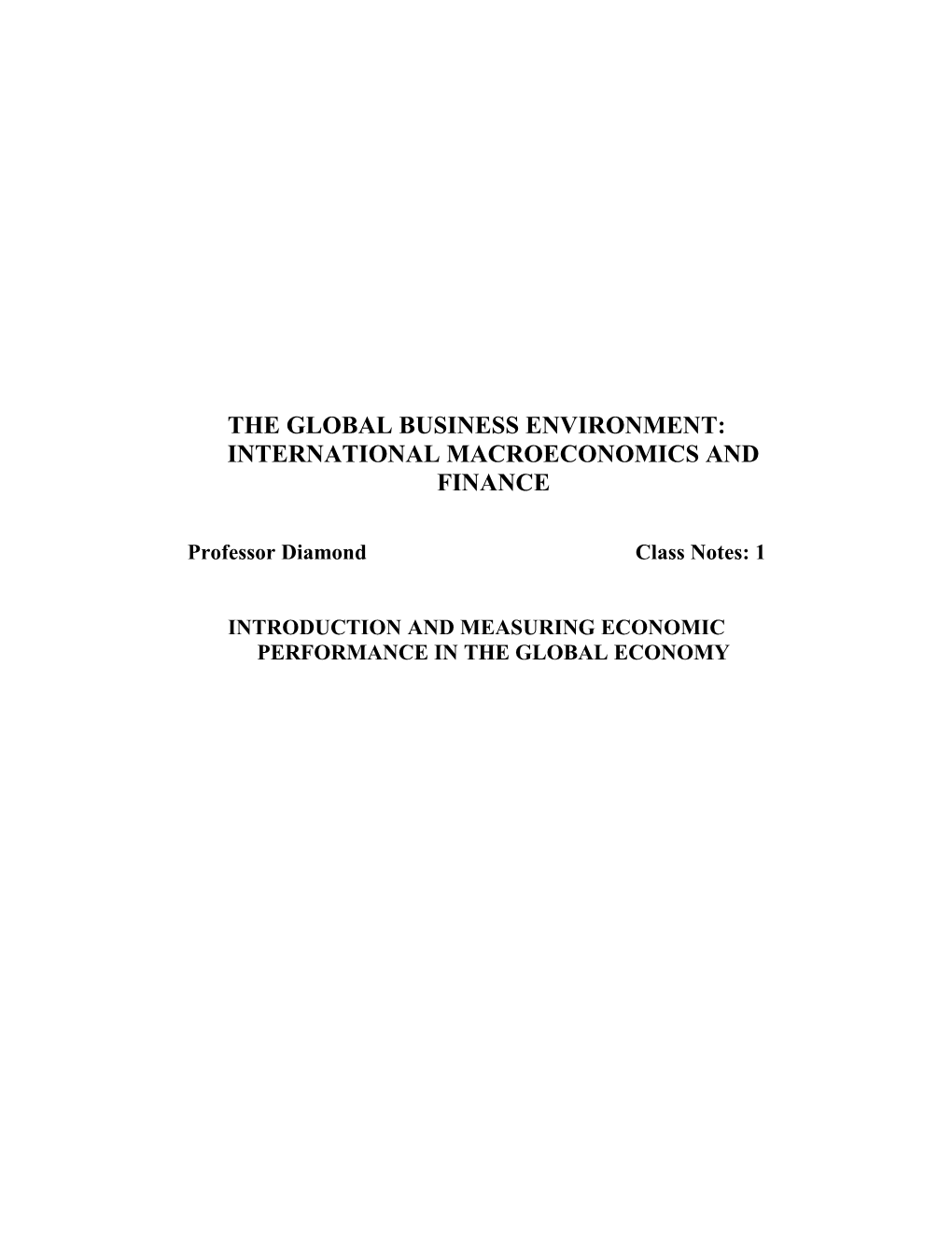 Global Business Environment: Macroeconomics
