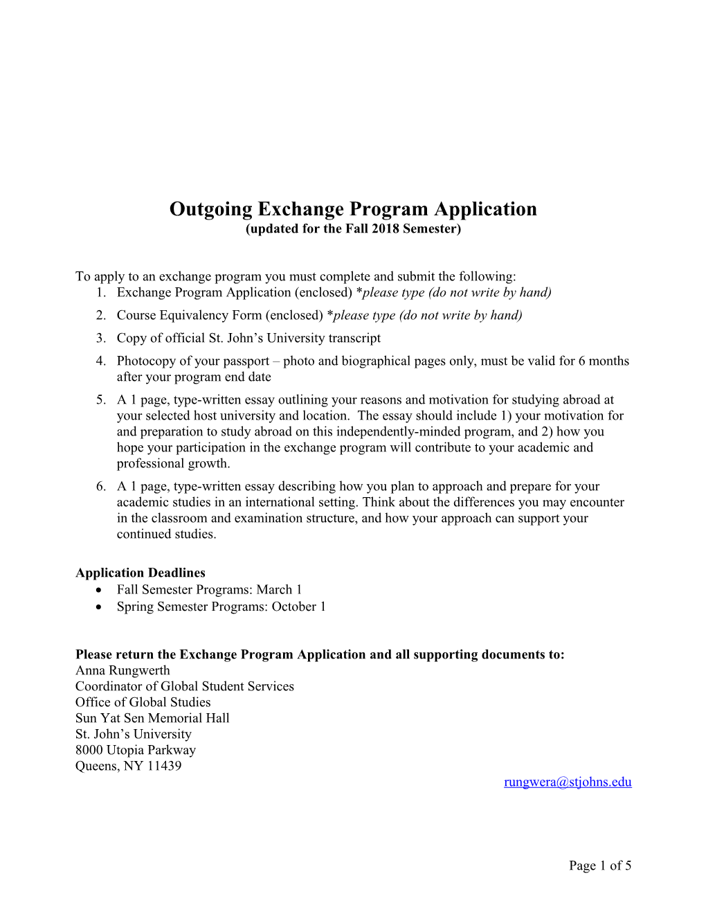 Outgoing Exchange Program Application