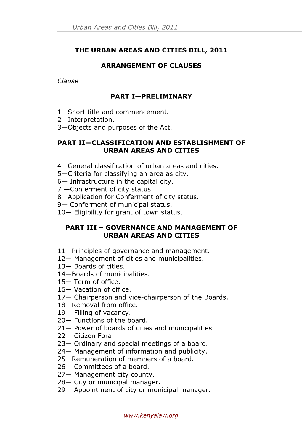 The Urban Areas and Cities Bill, 2011
