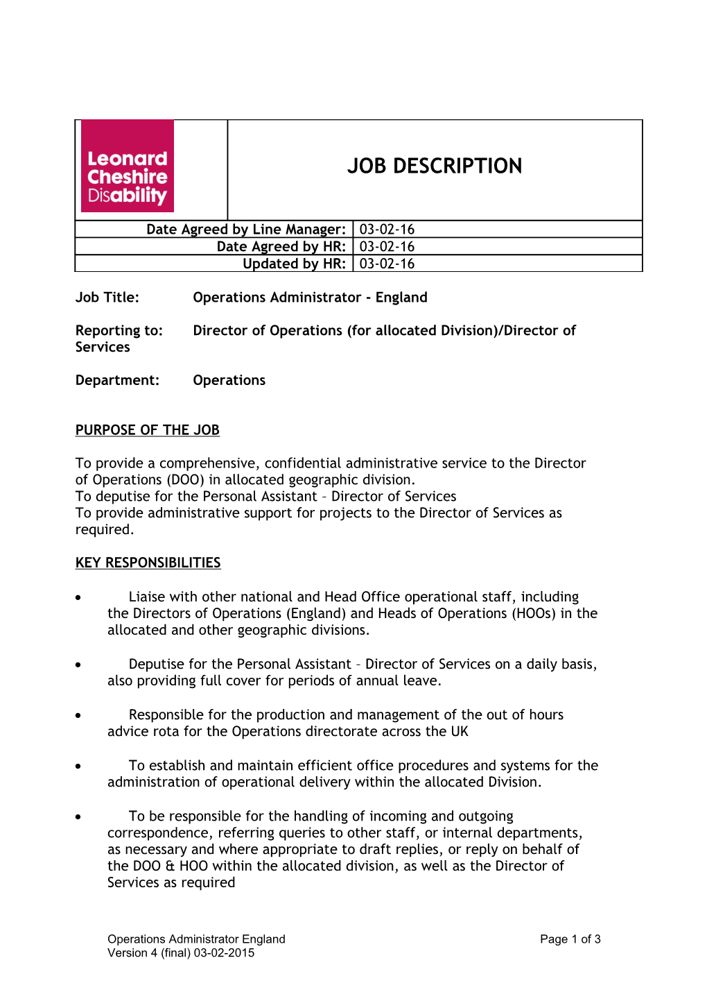 Job Title:Operations Administrator - England