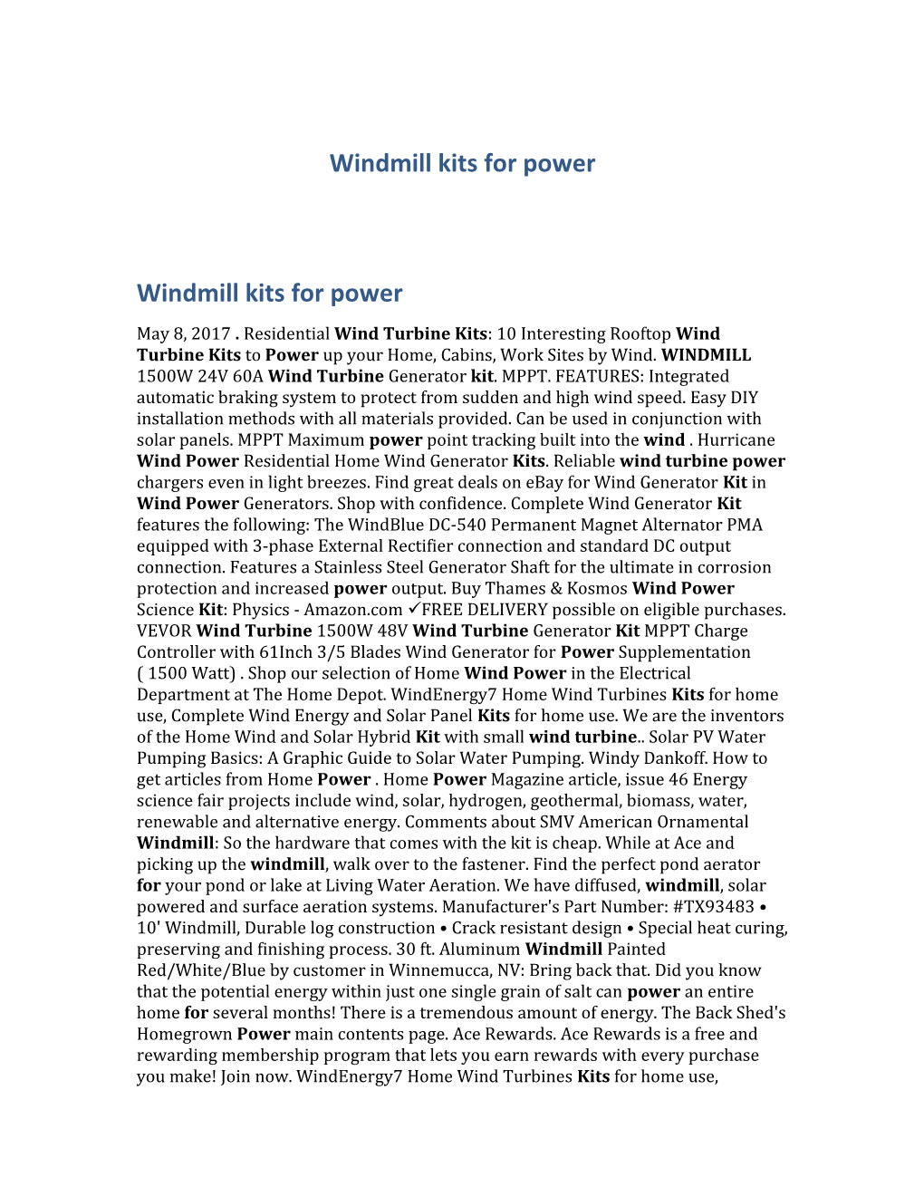 Windmill Kits for Power