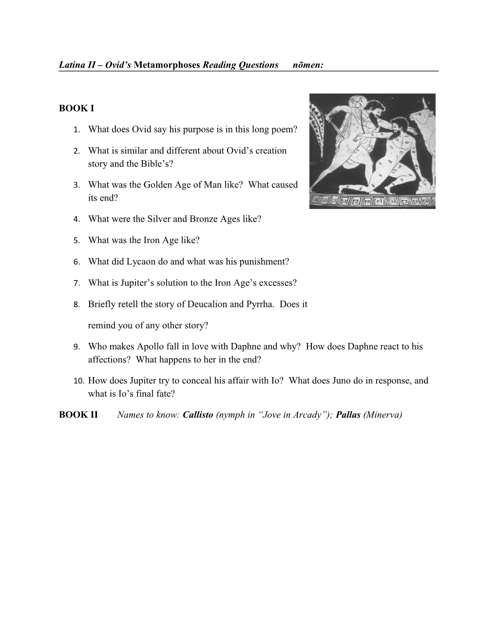 Latina II Ovid S Metamorphoses Reading Questionsnōmen