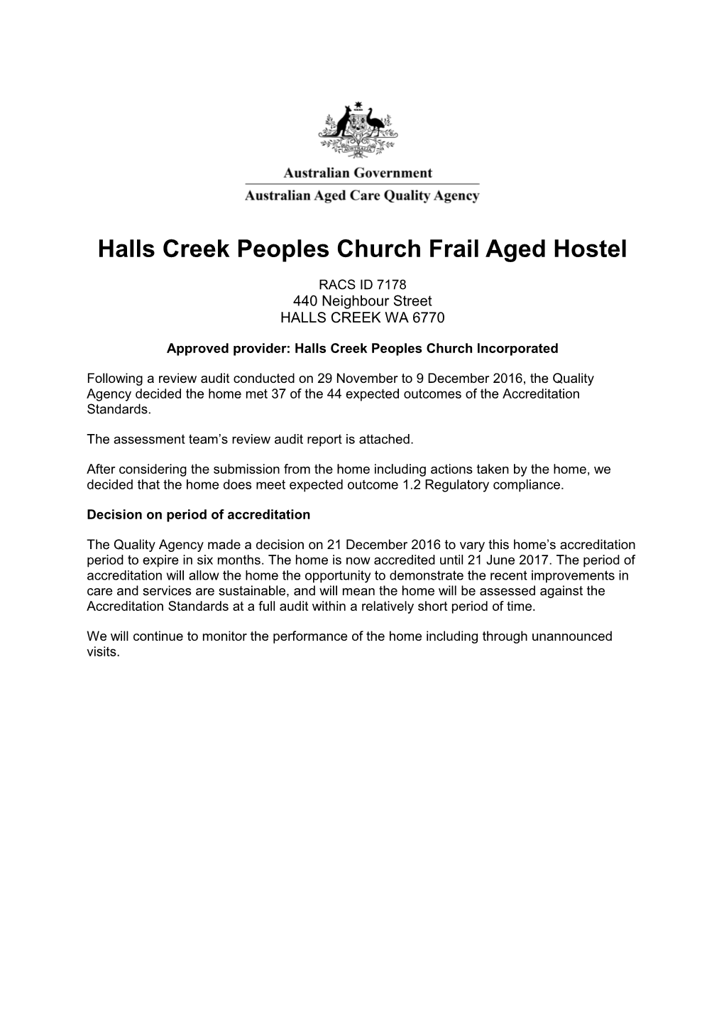 Halls Creek Peoples Church Frail Aged Hostel