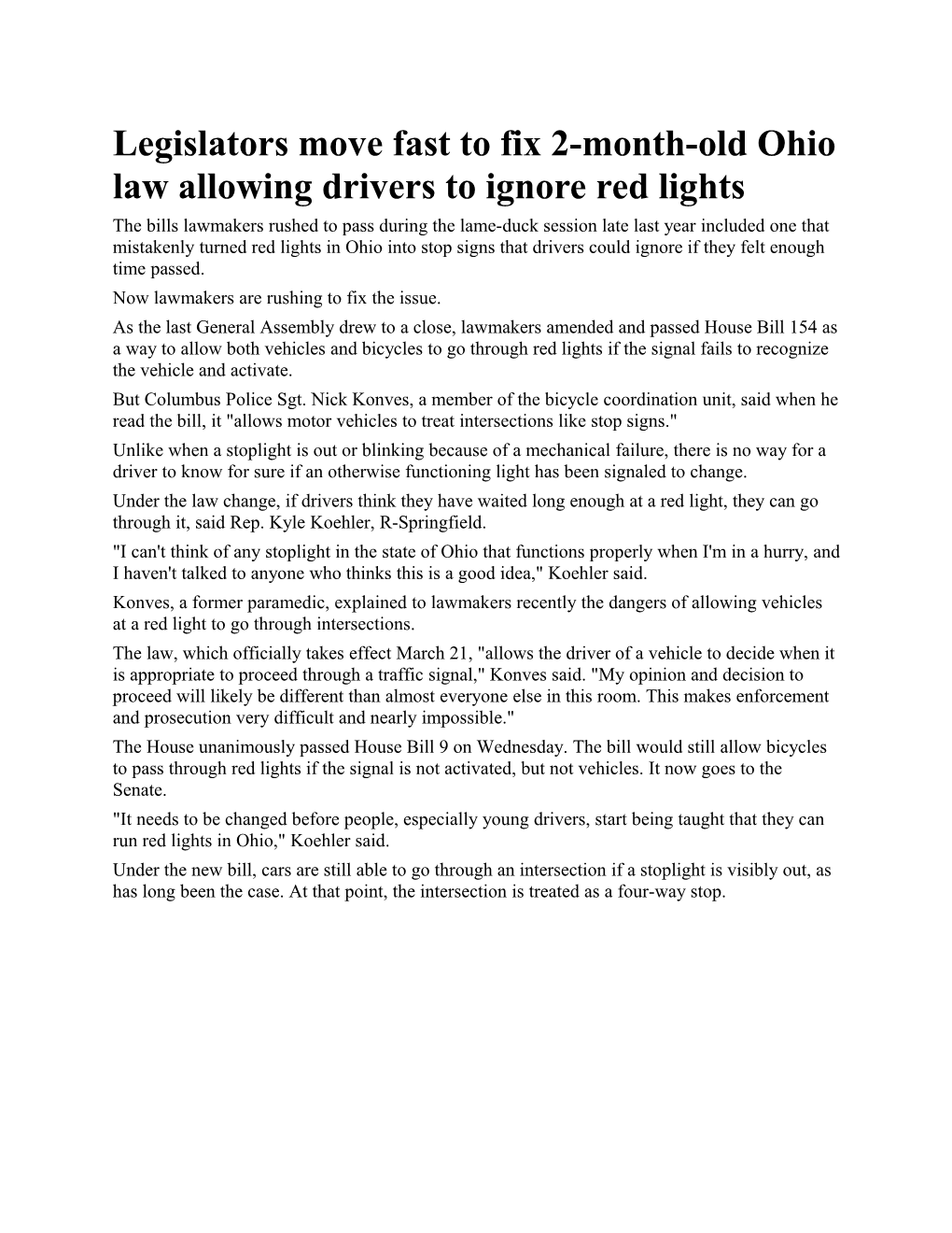 Legislators Move Fast to Fix 2-Month-Old Ohio Law Allowing Drivers to Ignore Red Lights