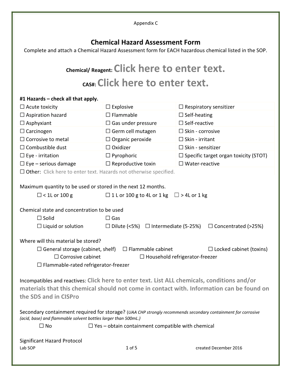 Chemical Hazard Assessment Form