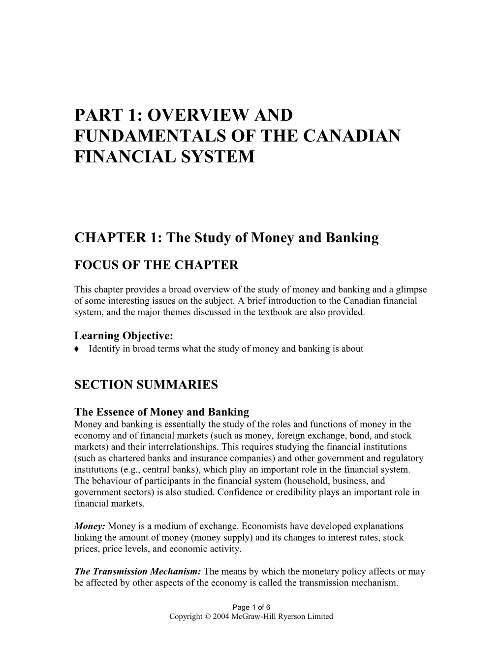 CHAPTER 1: the Study of Money and Banking