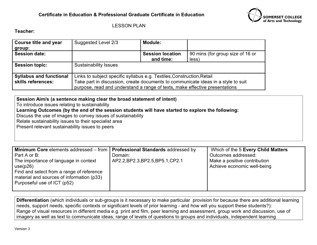 Certificate in Education & Professional Graduate Certificate in Education