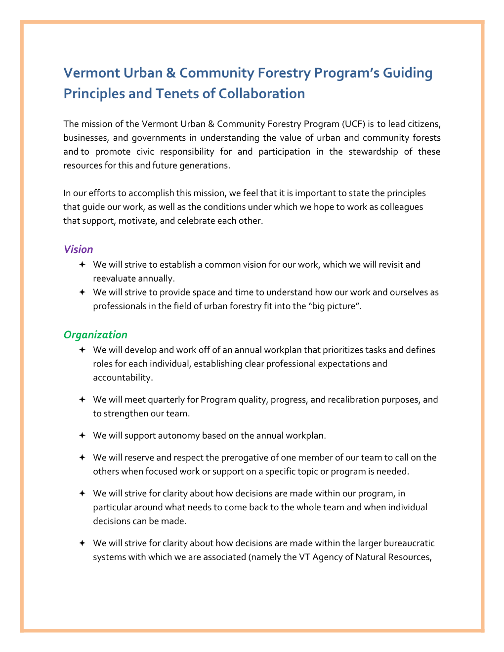 Vermont Urban & Community Forestry Program Sguiding Principles and Tenets of Collaboration