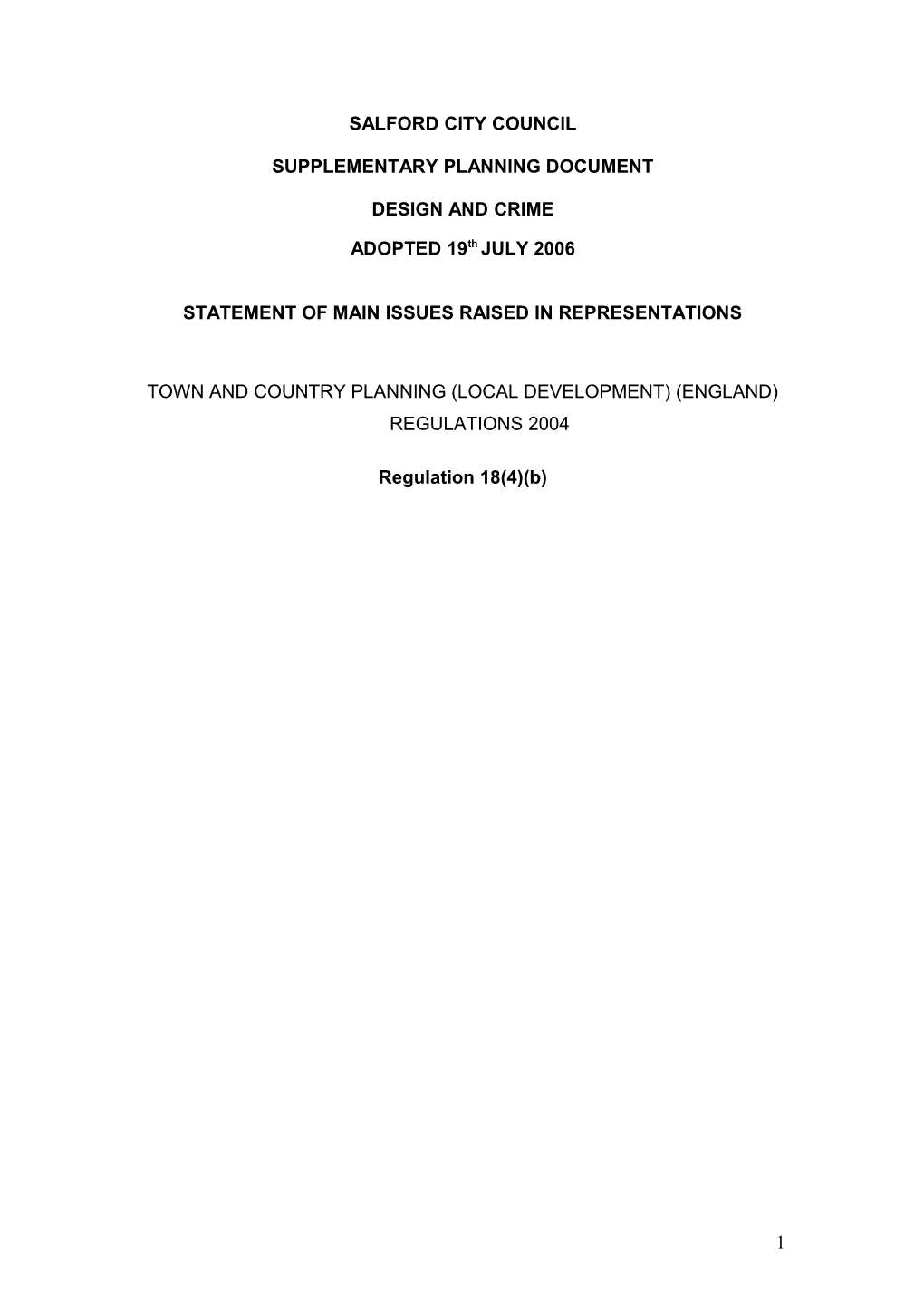 A Consultation Draft Supplementary Planning Document