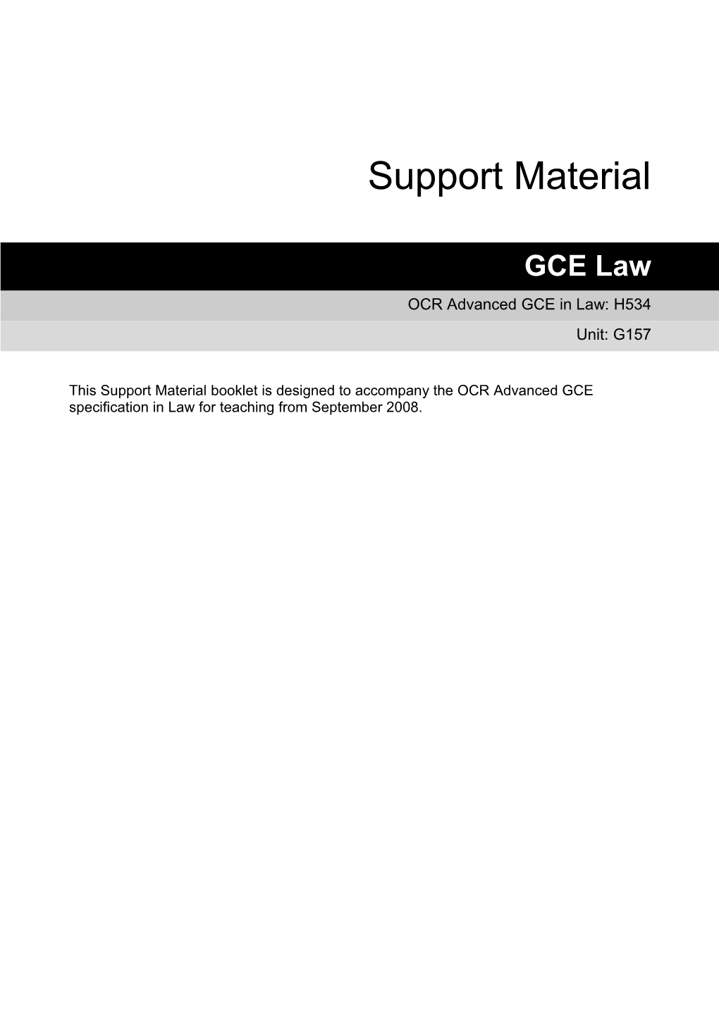 Schemes of Work: GCE Law H534: Unit G157