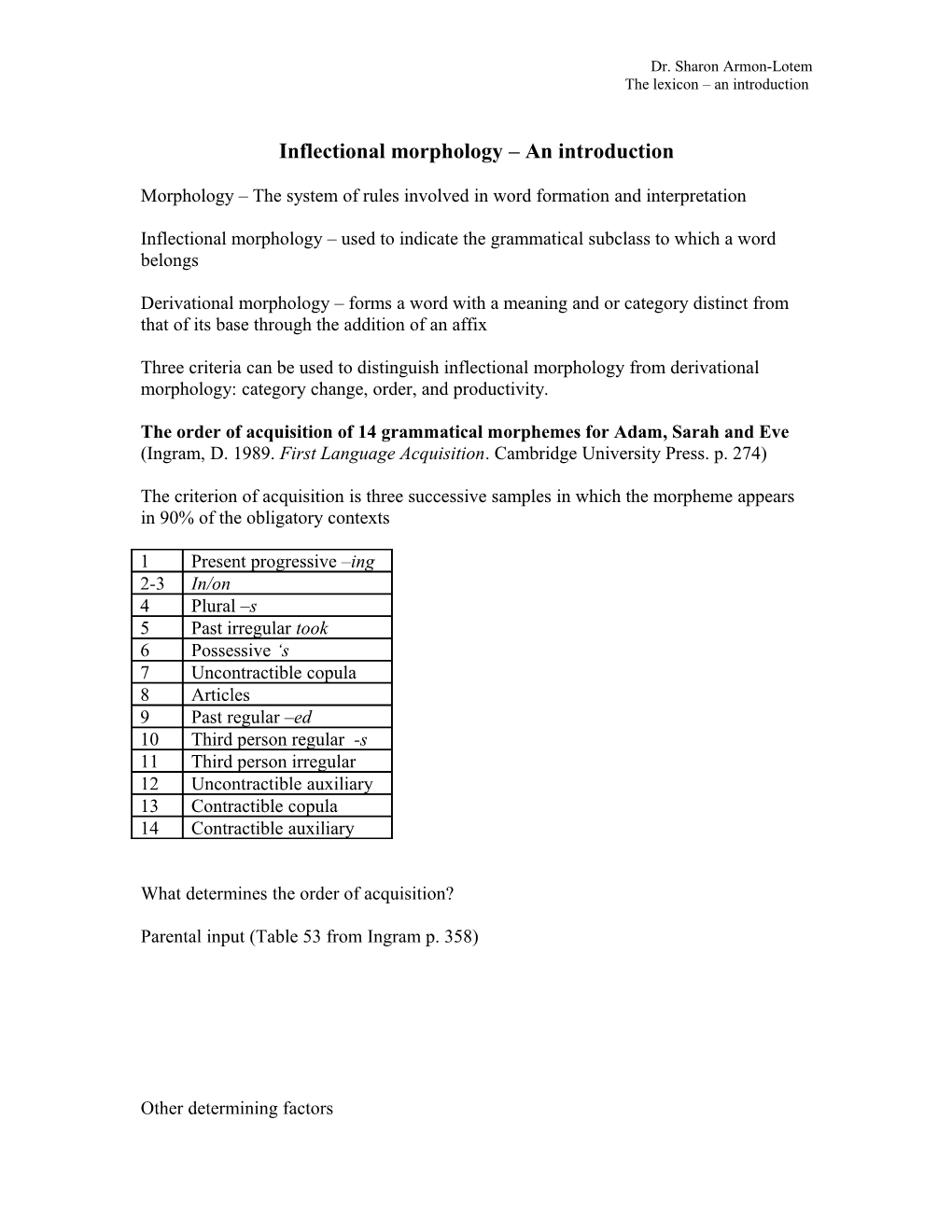 Inflectional Morphology an Introduction
