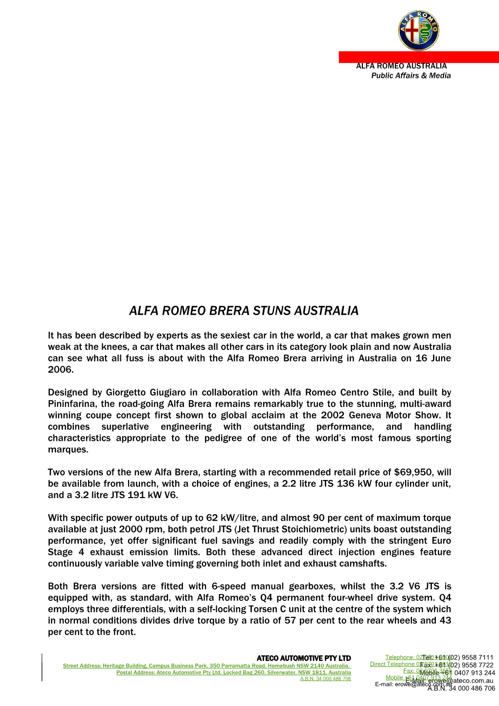 Alfa Romeo Brera Stuns Australia