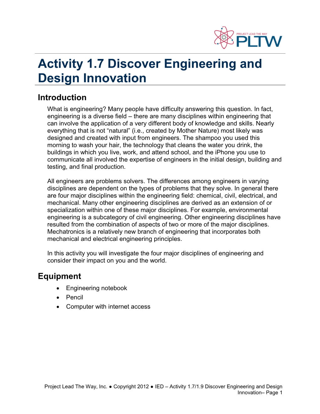 Activity 1.7 Discover Engineering