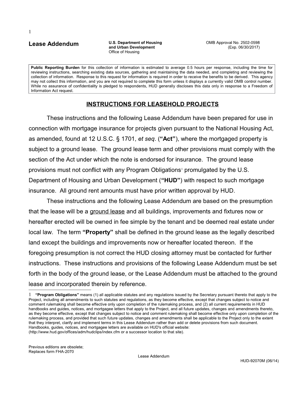 Instructions for Leasehold Projects