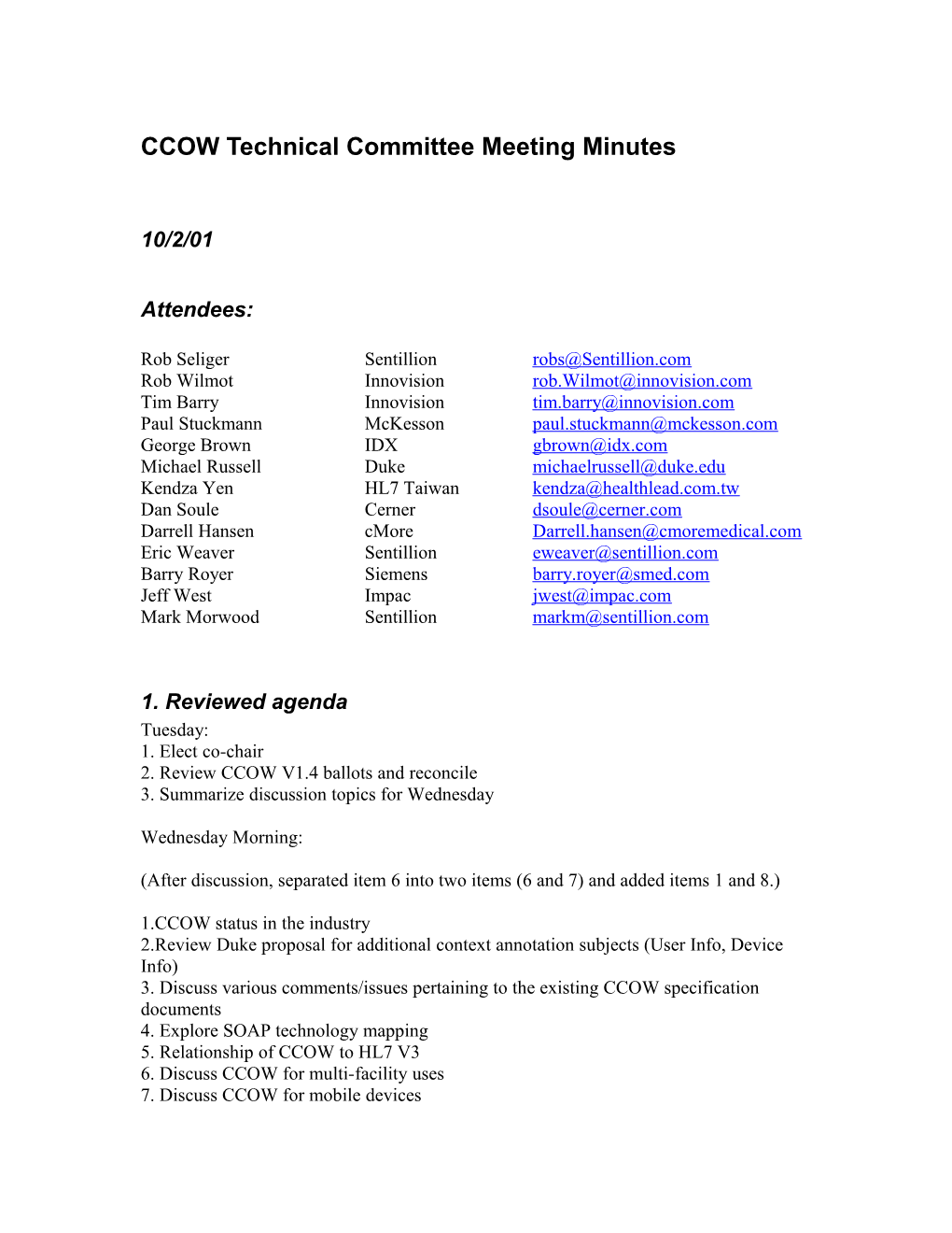 CCOW Technical Committee Meeting Minutes